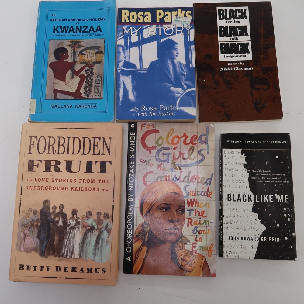 African American Black Themed Book Lot Forbidden Fruit Rosa Parks Black like Me